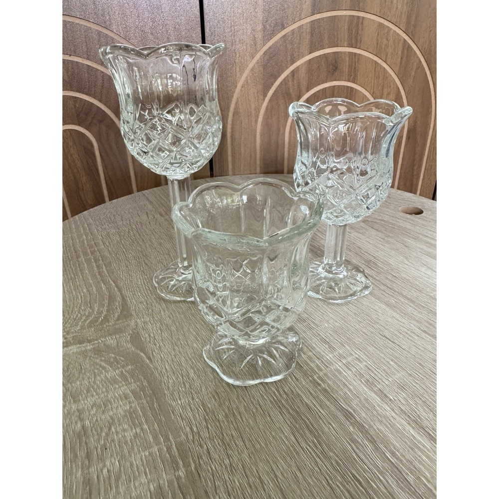 VTG Home Interiors  3 PC Stemmed Candle Holder Set Homco 1122-BD TULIP SCALLOPED